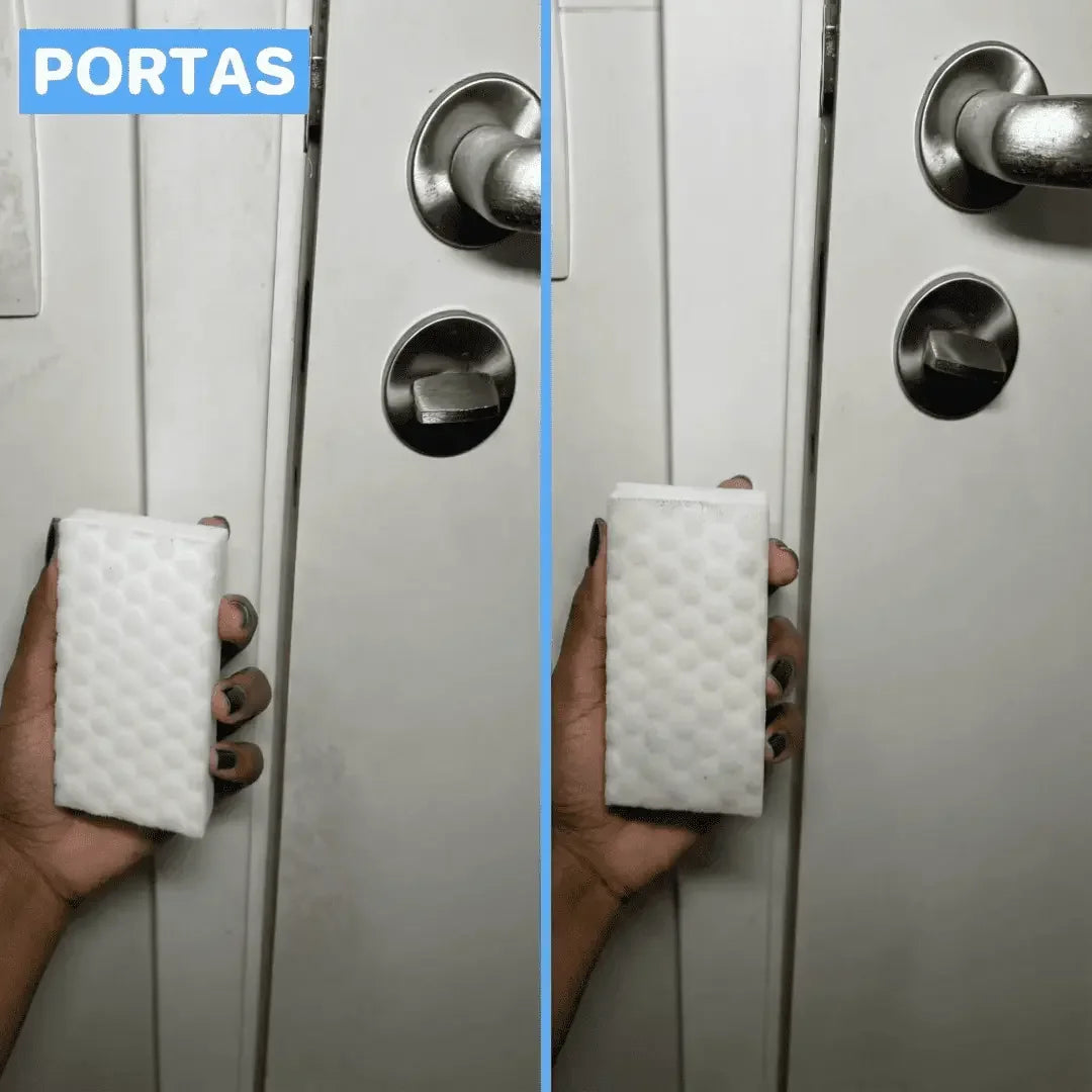 Espuma de limpeza para portas brancas, removendo manchas e sujeira com eficácia