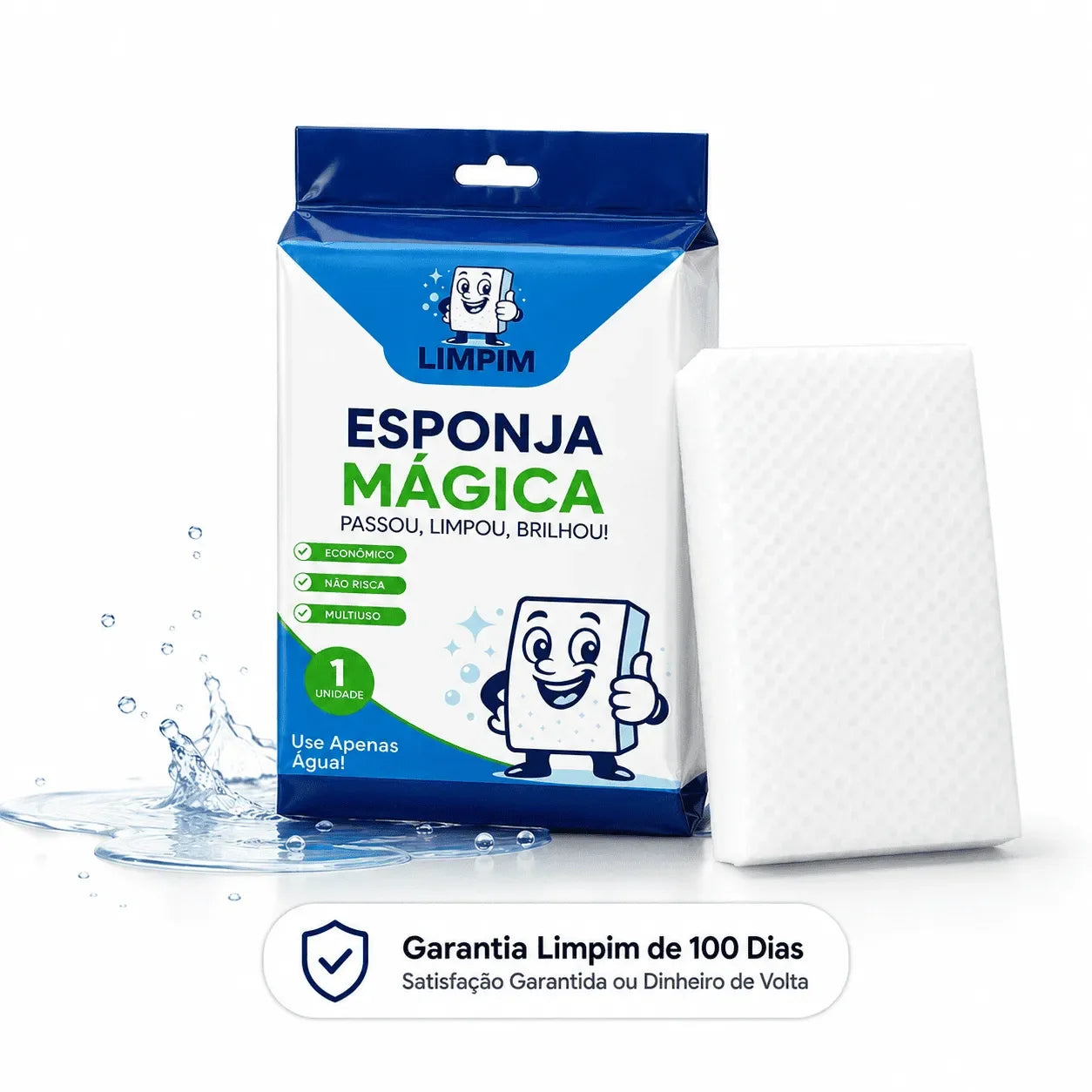 Esponja Mágica Limpim para limpeza sem produtos, apenas água, econômica e multiuso